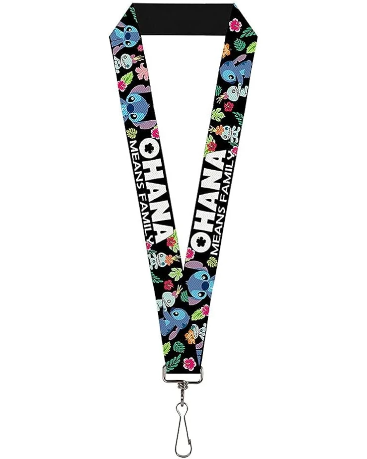 Buckle-Down Lanyard - OHANA MEANS FAMILY/Stitch & Scrump Poses/Tropical Flora Black/White/Multi Color 1 Buckle-Down Lanyard - OHANA MEANS FAMILY/Stitch & Scrump Poses/Tropical Flora Black/White/Multi Color