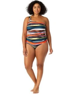 Anne Cole Plus Size Ring Strap Asymmetric One-Piece