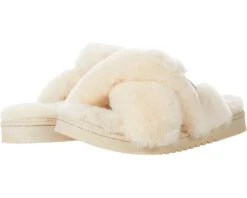 FIRESIDE By Dearfoams New Castle Genuine Shearling Cross Band Slide