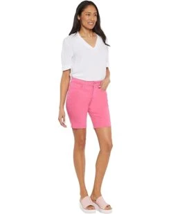 NYDJ Petite Ella Shorts With Side Seam Slits In Pink Peony