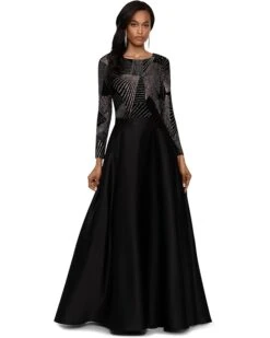 Betsy & Adam Long Sleeve Glitter Gianni Gown