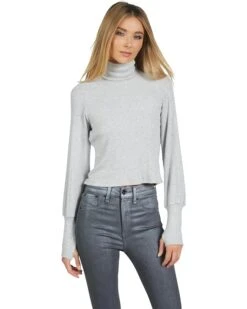 Michael Lauren Loki Long Sleeve Turtleneck Crop Top W/ Thumbole