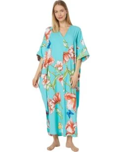 Natori Wild Poppy Zip Caftan