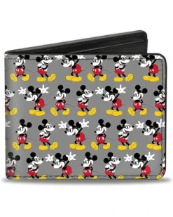 Buckle-Down Men's Nerdy Mickey Mouse 3-Pose Stripe Gray, Multicolor, Standard Size