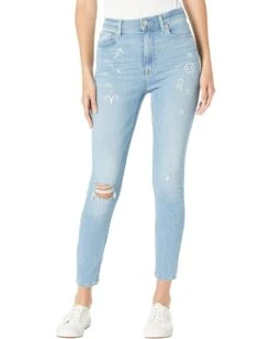 7 For All Mankind High-Waist Ankle Skinny With Embroidery In Darby Blue