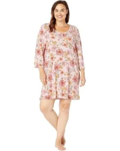 Karen Neuburger Plus Size Botanical Garden Long Sleeve Henley Nightshirt