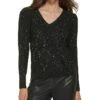 Karl Lagerfeld Paris Sparkle V-Neck Sweater