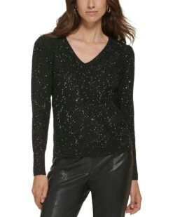 Karl Lagerfeld Paris Sparkle V-Neck Sweater