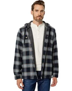 L.L.Bean Fleece Lined Flannel Hooded Snap Front Shirt Slightly Fitted