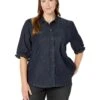 NYDJ Plus Size Smocked Sleeve Denim Shirt