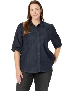 NYDJ Plus Size Smocked Sleeve Denim Shirt