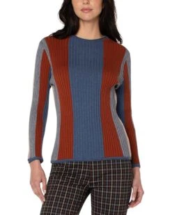 Liverpool Long Sleeve Striped Crew Neck Sweater