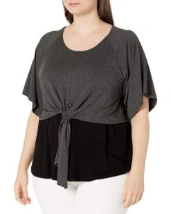 Karen Kane Women's Plus Size Contrast Tie-Front Top