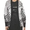 DKNY Long Sleeve Open Front Plaid Jacquard Lurex Cardigan